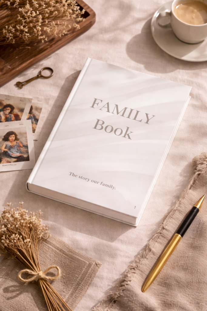 Family Book edition Ivoire de RÊV Studio, livre de souvenirs familial au design clair et intemporel