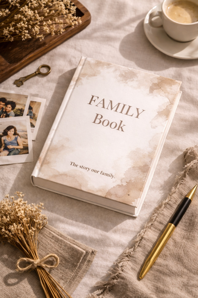 Family Book Edition Sable de RÊV Studio livre de souvenirs aux tons chauds et naturels