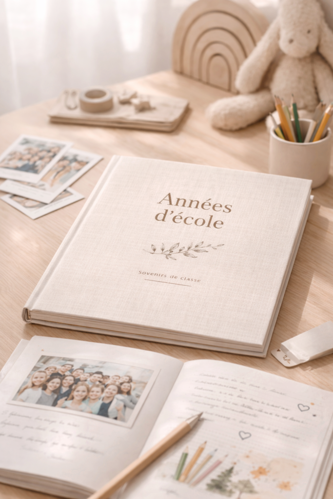 Livre souvenirs années d'école RÊV Studio - album pour conserver photos de classe et souvenirs scolaires.