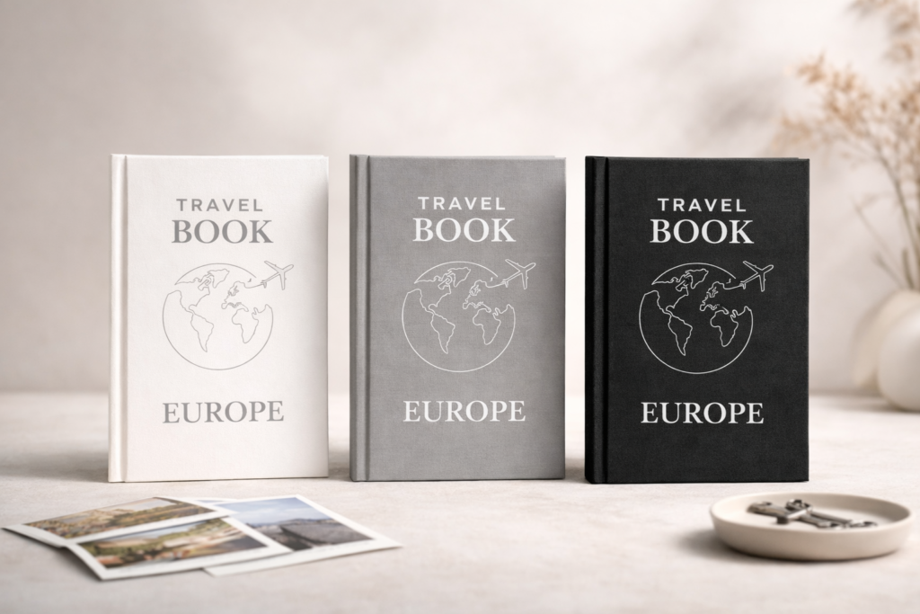 Travel Book Europe RÊV Studio en blanc, gris et noir - carnet de voyage à compléter
