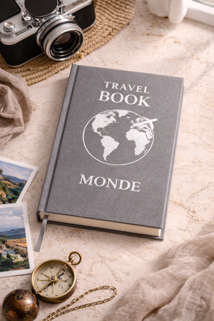 Carnet Travel Book Monde gris écriture blanche RÊV Studio