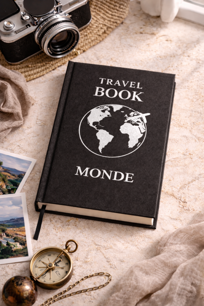 Carnet Travel Book Monde noir avec typographie blanche RÊV Studio