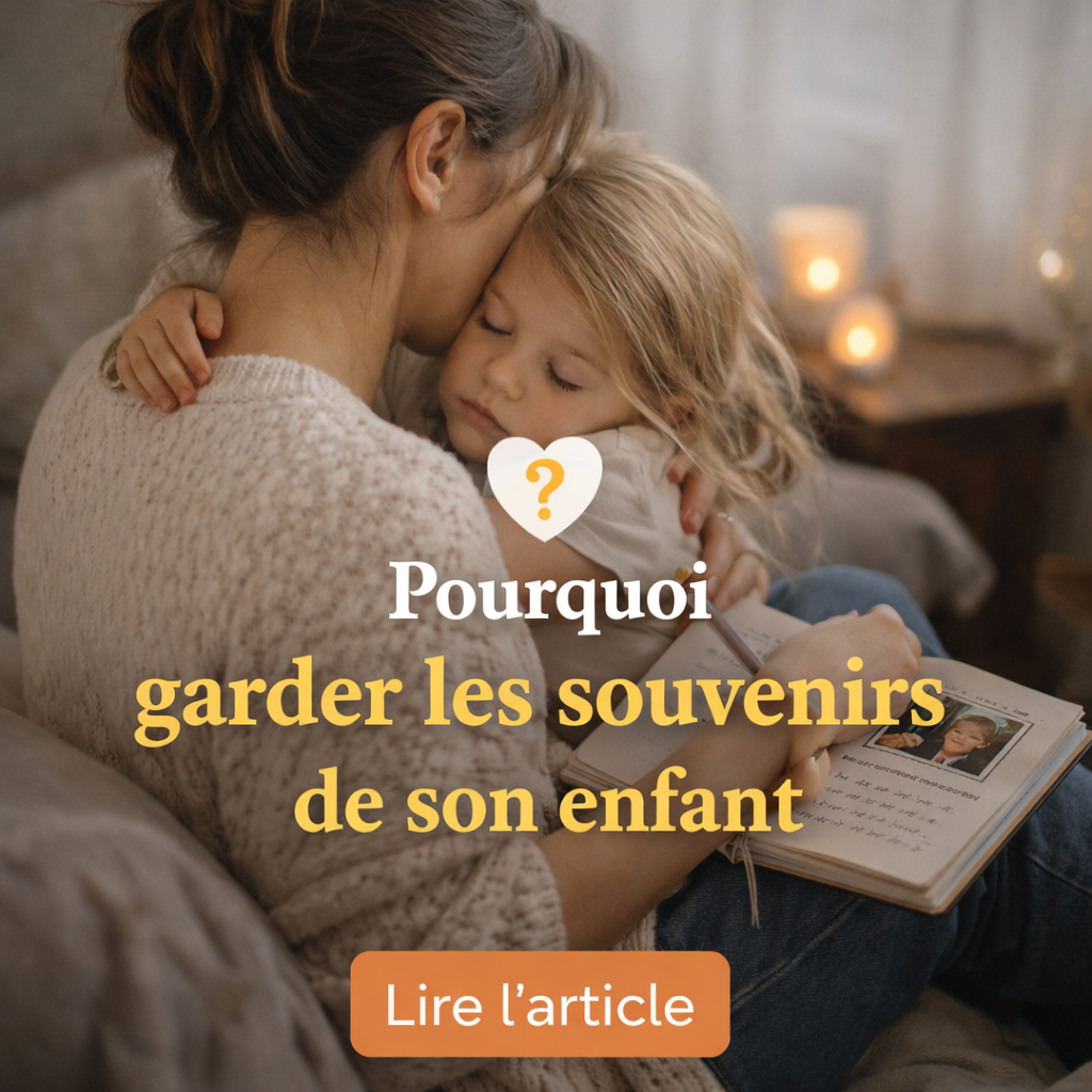 maman qui écrit les souvenirs de son enfant dans un carnet moment tendre et authentique